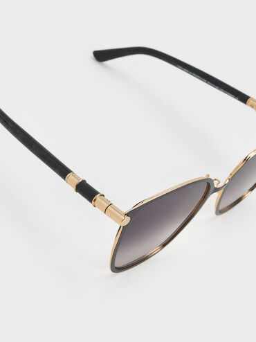 Ophelia Metallic-Accent Square Sunglasses, Black, hi-res