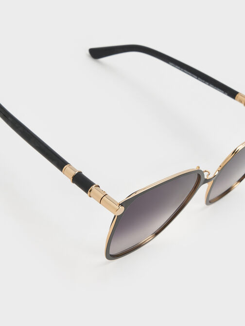 Ophelia Metallic-Accent Square Sunglasses, Black, hi-res