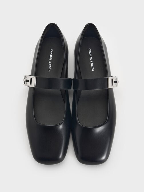 حذاء ماري جين فلات لاندو بمشبك, أسود, hi-res