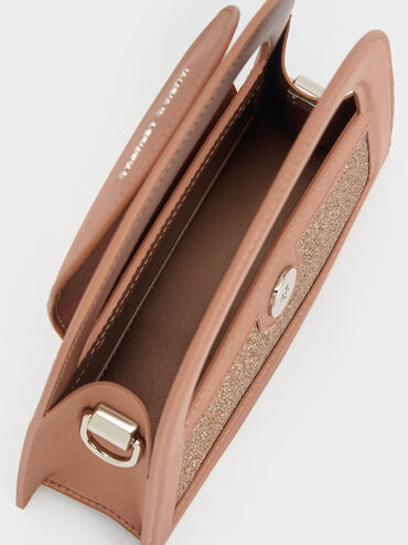 Este Glittered Top Handle Bag, Bronze, hi-res