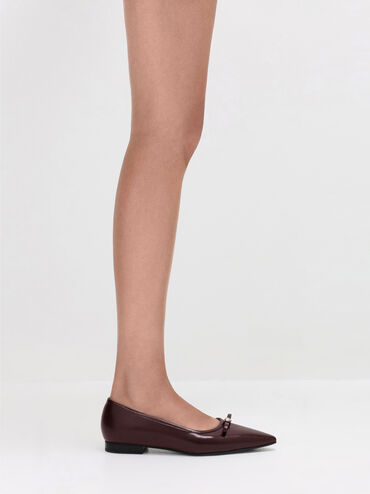 Bow Metallic-Accent Pointed-Toe Ballet Flats, Maroon, hi-res