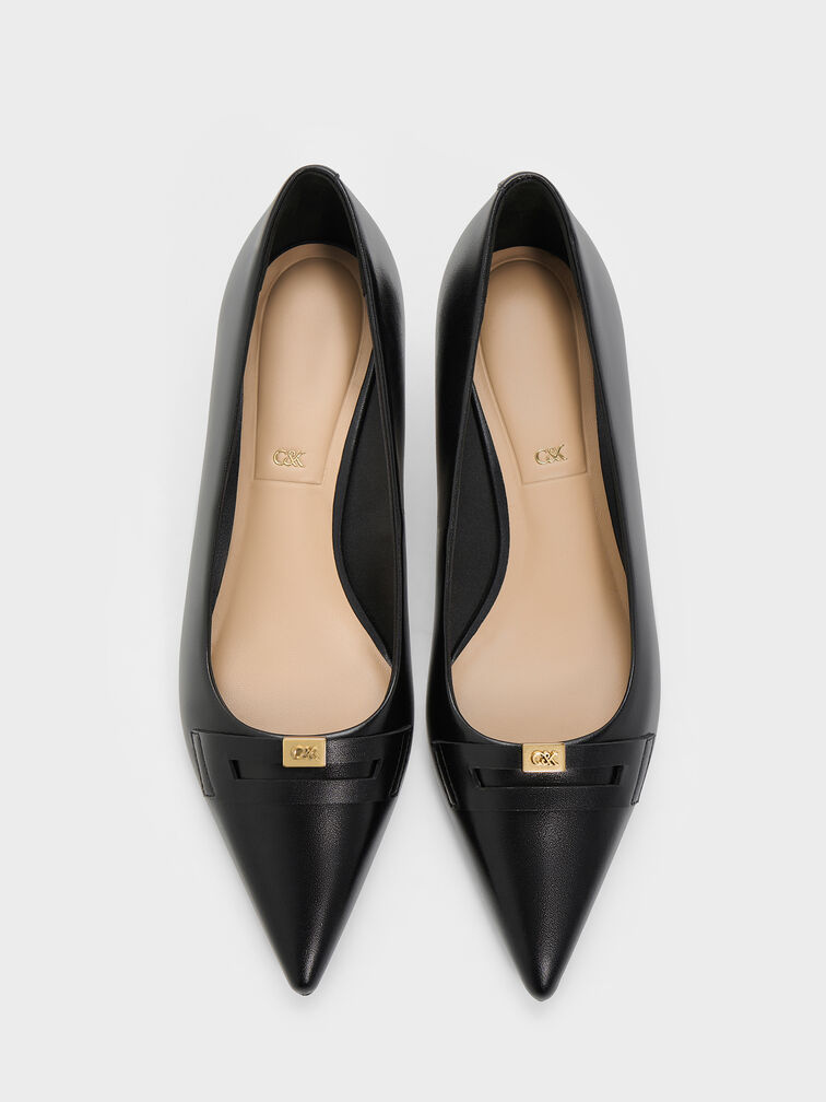 Georgina Leather Pointed-Toe Kitten-Heel Pumps, Black, hi-res