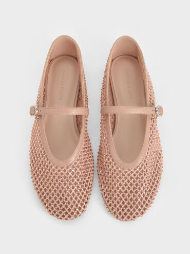 Maggie Mesh Crystal-Embellished Mary Janes, Nude, hi-res