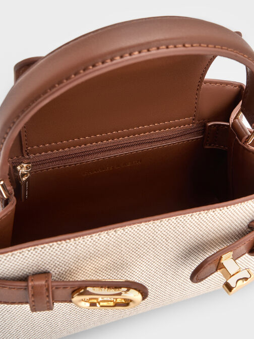 Aubrielle Canvas Two-Tone Top Handle Bag, Taupe Canvas, hi-res