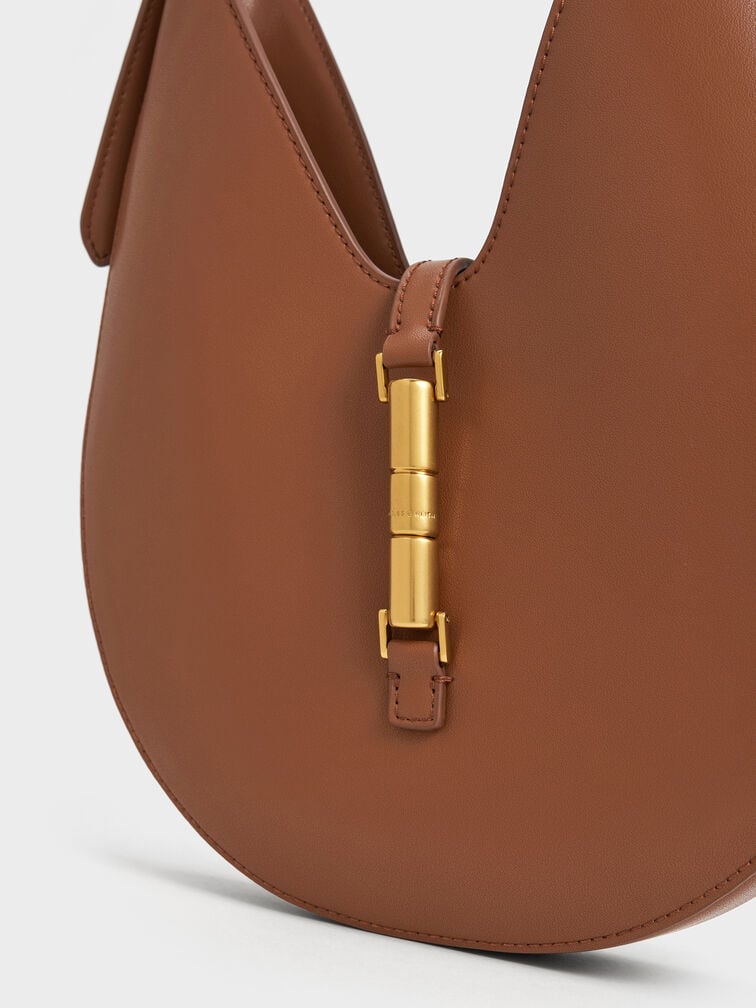 Cesia Metallic-Accent Hobo Bag, Chocolate, hi-res