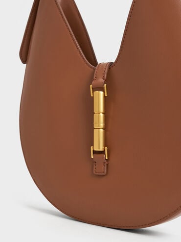 Cesia Metallic-Accent Hobo Bag, Chocolate, hi-res