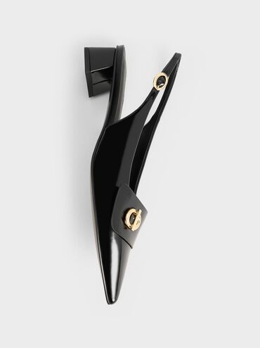 حذاء مفتوح من الخلف بمقدمة مدببة وحلية معدنية أنيقة, صندوق أسود, hi-res