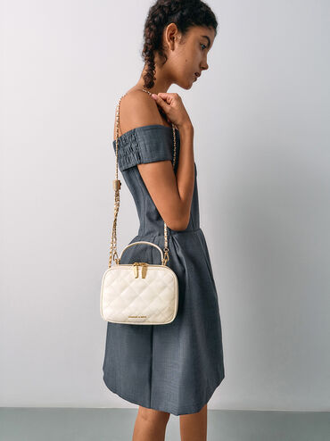 حقيبة مستحضرات تجميل ديو بتصميم مبطن, كريم, hi-res