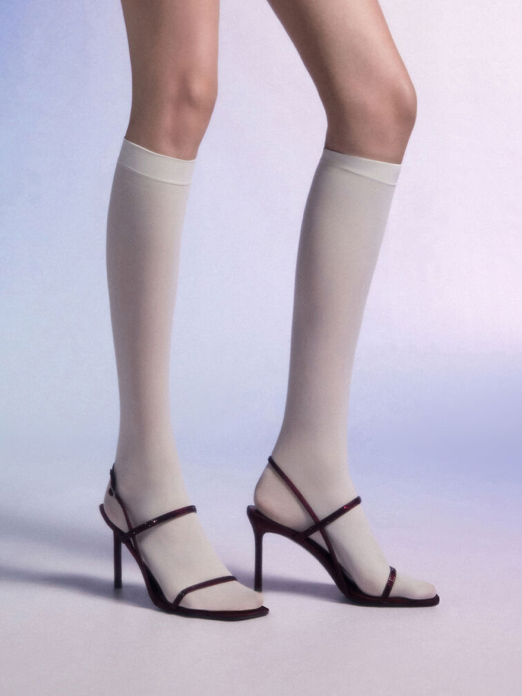 Arona Satin Crystal-Embellished Stiletto-Heel Sandals, Burgundy, hi-res