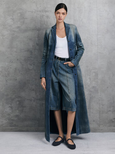 Carmel Felt Quilted Mary Jane Flats, Dark Blue, hi-res