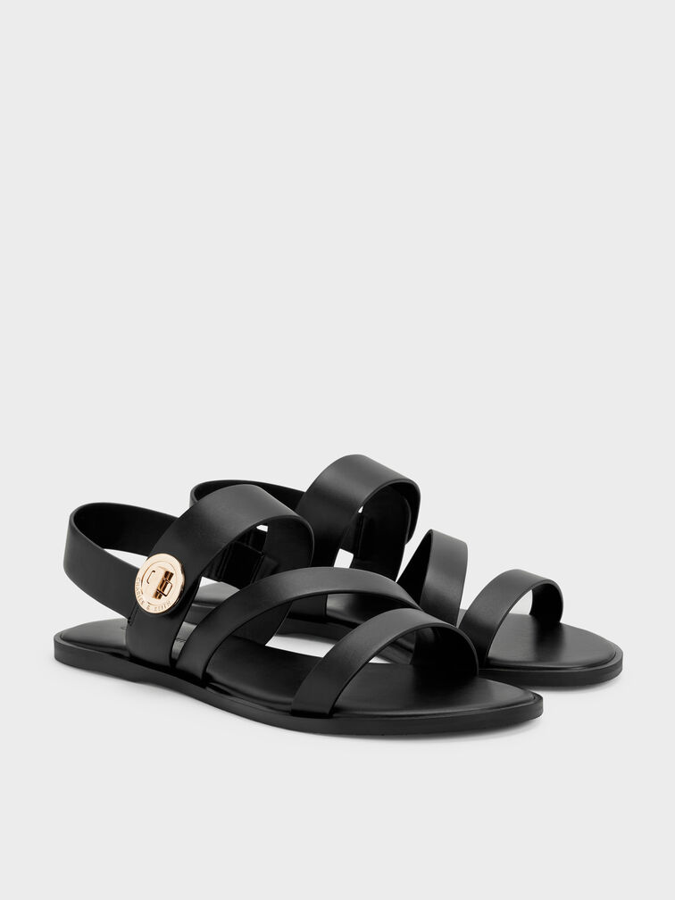 Yara Turn Lock Strappy Sandals, Black, hi-res