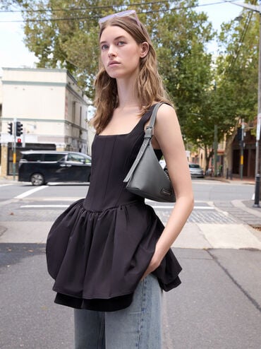 Nylon Chain-Link Trapeze Shoulder Bag, Grey, hi-res