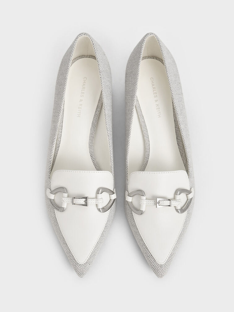 Metallic-Accent Pointed-Toe Block-Heel Pumps, Light Grey, hi-res