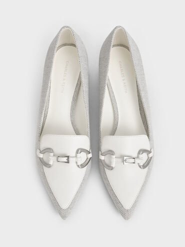 Metallic-Accent Pointed-Toe Block-Heel Pumps, Light Grey, hi-res