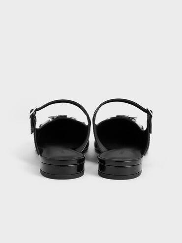 Metallic-Accent Flat Mules, Black Boxed, hi-res