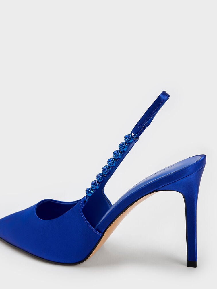 Flores Recycled Polyester Gem-Strap Slingback Pumps, Blue, hi-res
