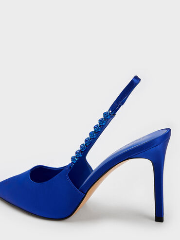 Flores Recycled Polyester Gem-Strap Slingback Pumps, Blue, hi-res