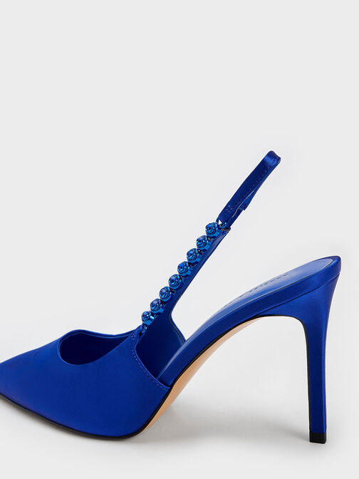 Flores Recycled Polyester Gem-Strap Slingback Pumps, Blue, hi-res