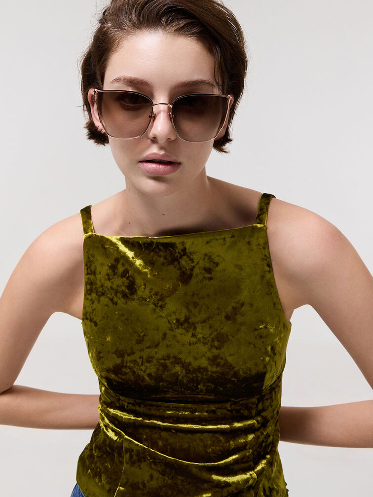 نظارة شمسية شيا مربعة بإطار معدني, ذهبي وردي, hi-res