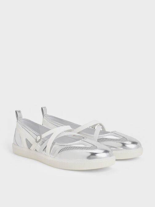 Tiggy Metallic Mesh Two-Tone Ballet Sneakers, Silver, hi-res