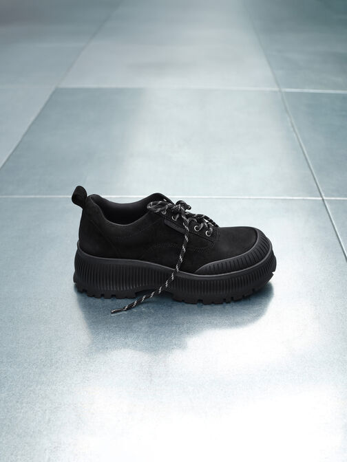 Darra Faux Suede Ridged-Sole Platform Sneakers, Black Textured, hi-res