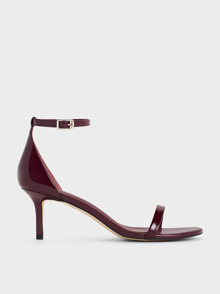 Patent Stiletto-Heel Ankle-Strap Sandals, Burgundy, hi-res