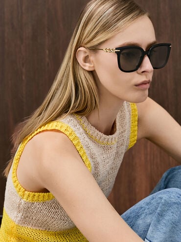 نظارات كريس بزخارف على الذراع, أسود, hi-res