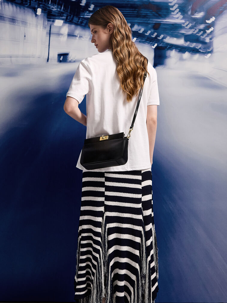 حقيبة كتف ليني بمقبض على شكل سلسلة, أسود, hi-res