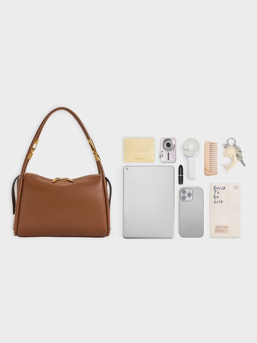 حقيبة كتف ليلا لينة بتصميم أنبوبي, شوكولاتي, hi-res