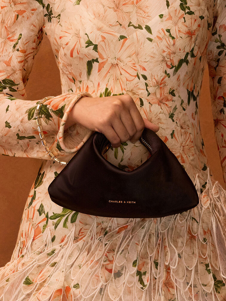 Satin Crystal-Embellished Chain-Handle Two-Way Bag, Black, hi-res