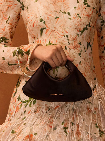 Satin Crystal-Embellished Chain-Handle Two-Way Bag, Black, hi-res