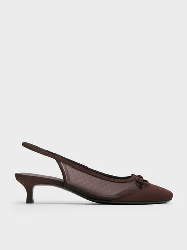 Mulligan Mesh Bow Slingback Pumps, Dark Brown Textured, hi-res