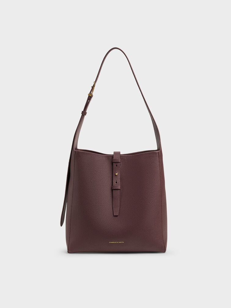 شنطة هوبو بريل بجلد معاد تدويره وحزام, أحمر توتي فاخر, hi-res