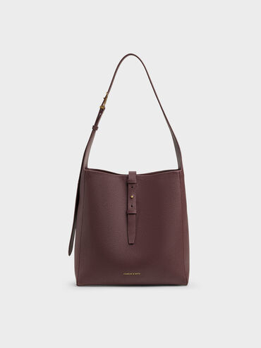 شنطة هوبو بريل بجلد معاد تدويره وحزام, أحمر توتي فاخر, hi-res