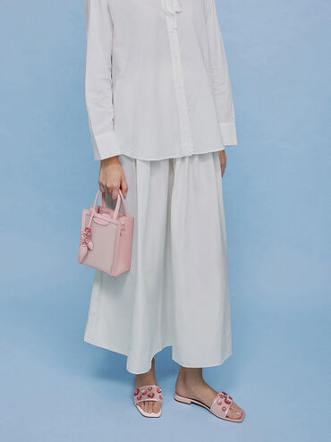 Mesh & Satin Sequin-Flower Slide Sandals, Pink, hi-res