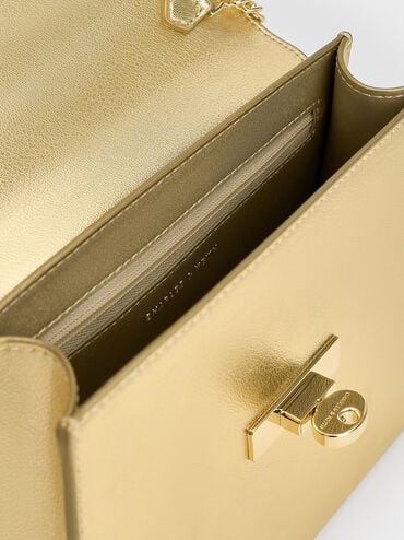 Samantha Metallic Envelope Top Handle Bag, Gold, hi-res