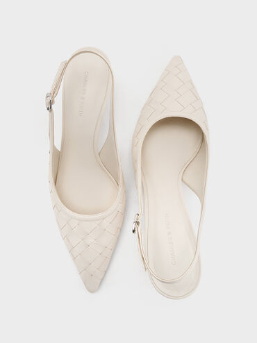 Ivette Woven Pointed-Toe Slingback Pumps, Chalk, hi-res