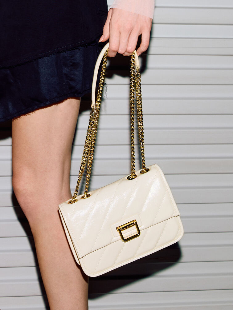 Neva Panelled Chain-Strap Crossbody Bag, Cream, hi-res