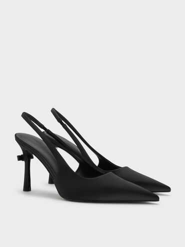 Brantley Bow Slingback Pumps, Black Textured, hi-res