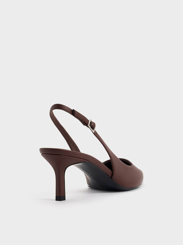 Pointed-Toe Kitten-Heel Slingback Pumps, Dark Brown, hi-res