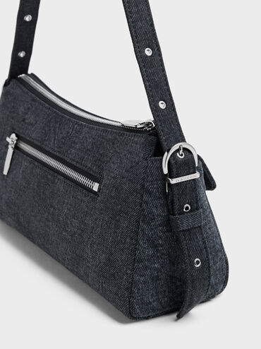 Rachel Denim Front-Pocket Chain Shoulder Bag, Denim Blue, hi-res