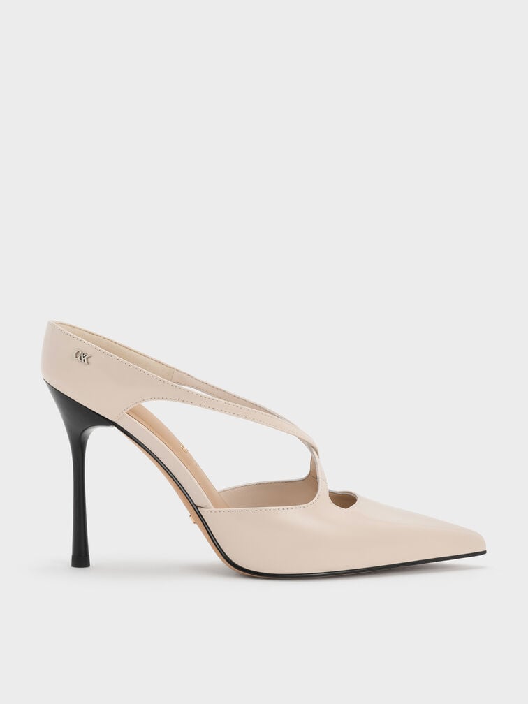 Kyra Leather Crossover Stiletto Mules, Oat, hi-res