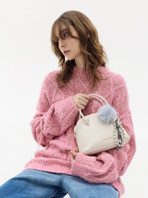 Beaded Metallic Cord Knot Charm, Pewter, hi-res