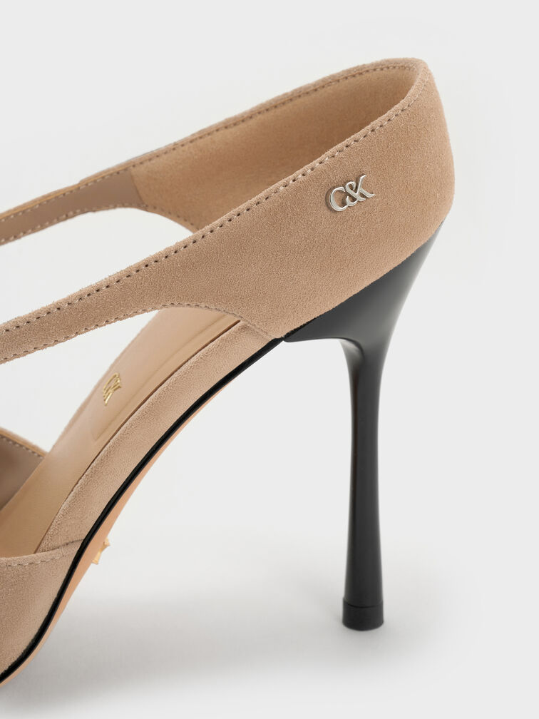 Kyra Suede Crossover Stiletto Mules, Taupe, hi-res