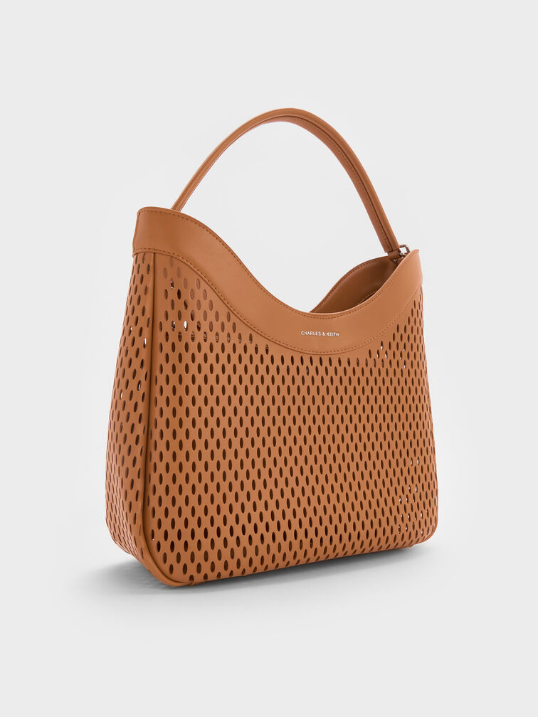 Juno Perforated Hobo Bag, Russet Brown, hi-res