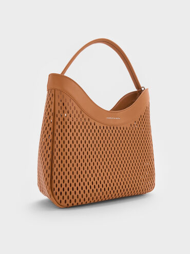 Juno Perforated Hobo Bag, Russet Brown, hi-res