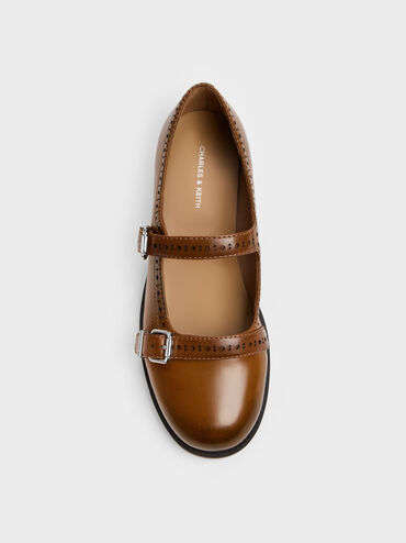 حذاء ماري جين بروج بحزام مزدوج, تان, hi-res