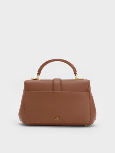 Gabine Leather Top Handle Bag, Chocolate, hi-res