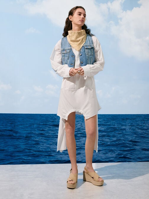 Faux Suede Crossover Espadrille Wedges, Sand, hi-res