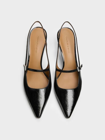 Pointed Slingback Mary Jane Pumps, Black, hi-res